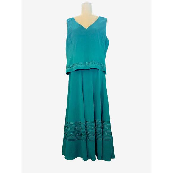 Jones NY Collection Skirt Tank Blouse Set Linen Silk Beaded Embroidered 12 16 XL - Picture 1 of 13